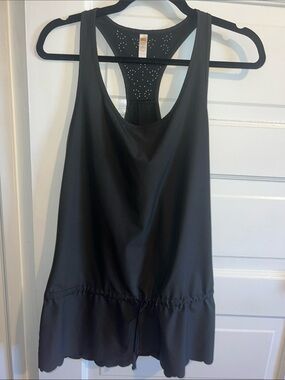 Lucy Black Racerback Tank with Scalloped Hem and Drawstring